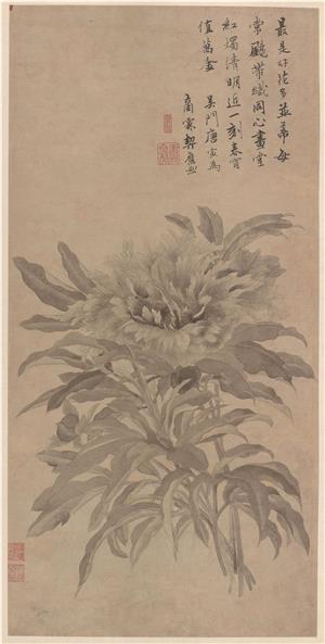 牡丹图轴纸本-564×277cm-唐寅-国画作品-第壹印像